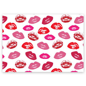 Поздравительная открытка с принтом Губы в Тюмени, 100% бумага | плотность бумаги 280 г/м2, матовая, на обратной стороне линовка и место для марки
 | арт | бардовый | губы | косметика | красный | помада | поцелуи | поцелуй | рисунок | розовый