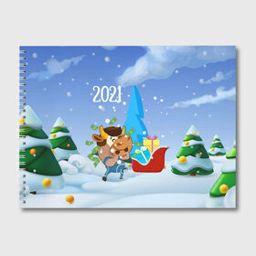 Альбом для рисования с принтом Новый год 2021 в Тюмени, 100% бумага
 | матовая бумага, плотность 200 мг. | 2021 | 7 января | bull | newyear | santa | бык | быки | бычок | год быка | дед мороз | корова | новогодние каникулы | новогодние праздники | новый 2021 | новый год | новый год 2021 | рождество | сани | санта | санта клаус