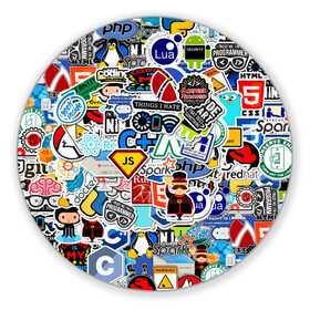 Коврик для мышки круглый с принтом Programming stickers в Тюмени, резина и полиэстер | круглая форма, изображение наносится на всю лицевую часть | css | it | linux | programming | wi fi | код | компьютер | линукс | программирование | профессия | стикер бомбинг
