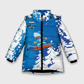Зимняя куртка для девочек 3D с принтом Brawl Stars (Snowboarding) в Тюмени, ткань верха — 100% полиэстер; подклад — 100% полиэстер, утеплитель — 100% полиэстер. | длина ниже бедра, удлиненная спинка, воротник стойка и отстегивающийся капюшон. Есть боковые карманы с листочкой на кнопках, утяжки по низу изделия и внутренний карман на молнии. 

Предусмотрены светоотражающий принт на спинке, радужный светоотражающий элемент на пуллере молнии и на резинке для утяжки. | brawl | break dance | leon | moba | skateboard | stars | supercell | surfing | игра | коллаборация | коллаж | колоборация | паттерн