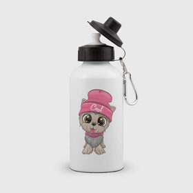 Бутылка спортивная с принтом Милая собачка в зимней шапке в Тюмени, металл | емкость — 500 мл, в комплекте две пластиковые крышки и карабин для крепления | 