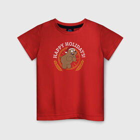 Детская футболка хлопок с принтом Happy holidays! в Тюмени, 100% хлопок | круглый вырез горловины, полуприлегающий силуэт, длина до линии бедер | cartoon network | grizz | vdkimel | we bare bears | вся правда о медведях | гризли