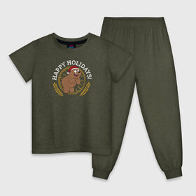 Детская пижама хлопок с принтом Happy holidays! в Тюмени, 100% хлопок |  брюки и футболка прямого кроя, без карманов, на брюках мягкая резинка на поясе и по низу штанин
 | cartoon network | grizz | vdkimel | we bare bears | вся правда о медведях | гризли
