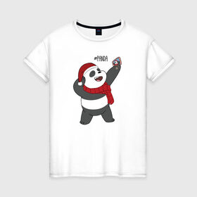 Женская футболка хлопок с принтом Panda в Тюмени, 100% хлопок | прямой крой, круглый вырез горловины, длина до линии бедер, слегка спущенное плечо | cartoon network | panda | vdkimel | we bare bears | вся правда о медведях | панда
