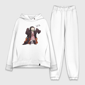 Женский костюм хлопок Oversize с принтом NEZUKO ЪУЪ в Тюмени,  |  | anime | blade demon | demon slayer | demon slayer: kimetsu no yaiba | kamado | kimetsu | kimetsu no yaiba | nezuko | slayer | tanjiro | аниме | демон | клинок рассекающий демонов | мем | недзуко | незуко | танджиро | тандзиро | уъу 