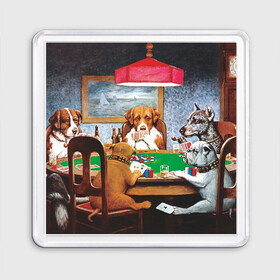 Магнит 55*55 с принтом Собаки играют в покер в Тюмени, Пластик | Размер: 65*65 мм; Размер печати: 55*55 мм | Тематика изображения на принте: a friend in need | art | artist | bets | buldog | cards | chips | dogs | gambling | games | memes | picture | poker | азартные игры | бульдог | друг познается в беде | искусство | картина | карты | мемы | покер | сенбернар | собаки | собачки | ставки