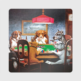 Магнит виниловый Квадрат с принтом Собаки играют в покер в Тюмени, полимерный материал с магнитным слоем | размер 9*9 см, закругленные углы | Тематика изображения на принте: a friend in need | art | artist | bets | buldog | cards | chips | dogs | gambling | games | memes | picture | poker | азартные игры | бульдог | друг познается в беде | искусство | картина | карты | мемы | покер | сенбернар | собаки | собачки | ставки