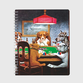 Тетрадь с принтом Собаки играют в покер в Тюмени, 100% бумага | 48 листов, плотность листов — 60 г/м2, плотность картонной обложки — 250 г/м2. Листы скреплены сбоку удобной пружинной спиралью. Уголки страниц и обложки скругленные. Цвет линий — светло-серый
 | a friend in need | art | artist | bets | buldog | cards | chips | dogs | gambling | games | memes | picture | poker | азартные игры | бульдог | друг познается в беде | искусство | картина | карты | мемы | покер | сенбернар | собаки | собачки | ставки