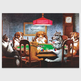 Поздравительная открытка с принтом Собаки играют в покер в Тюмени, 100% бумага | плотность бумаги 280 г/м2, матовая, на обратной стороне линовка и место для марки
 | a friend in need | art | artist | bets | buldog | cards | chips | dogs | gambling | games | memes | picture | poker | азартные игры | бульдог | друг познается в беде | искусство | картина | карты | мемы | покер | сенбернар | собаки | собачки | ставки