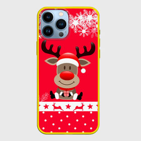 Чехол для iPhone 13 Pro Max с принтом Олень с подарком в Тюмени,  |  | 2021 | new year | деда мороза | к нам приходит | клауса | костюм | новогодний | новый год | праздник | рождество | рудольф | санты | снег | снежинки | снежок | узор