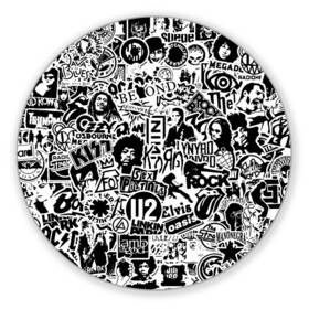 Коврик для мышки круглый с принтом Rock Band Logos в Тюмени, резина и полиэстер | круглая форма, изображение наносится на всю лицевую часть | Тематика изображения на принте: ac dc | linkin park | music | queen | radiohead | rock | rock band logos | линкин парк | музыка | ретро | рок группа | элвис