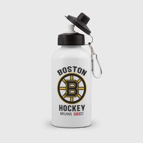 Бутылка спортивная с принтом BOSTON BRUINS NHL в Тюмени, металл | емкость — 500 мл, в комплекте две пластиковые крышки и карабин для крепления | Тематика изображения на принте: black | boston | bruins | hockey | ice | logo | nhl | sport | usa | бостон | брюинз | кубок | логотип | нхл | спорт | стэнли | хоккей