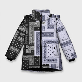 Зимняя куртка для девочек 3D с принтом 3D Бандана v white-black в Тюмени, ткань верха — 100% полиэстер; подклад — 100% полиэстер, утеплитель — 100% полиэстер. | длина ниже бедра, удлиненная спинка, воротник стойка и отстегивающийся капюшон. Есть боковые карманы с листочкой на кнопках, утяжки по низу изделия и внутренний карман на молнии. 

Предусмотрены светоотражающий принт на спинке, радужный светоотражающий элемент на пуллере молнии и на резинке для утяжки. | fashiom | fire | game | hip hop | rap | street style | top | игра | мода | огонь | рэп | топ | уличный стиль | хип хоп