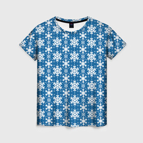 Женская футболка 3D с принтом Снежинки в Тюмени, 100% полиэфир ( синтетическое хлопкоподобное полотно) | прямой крой, круглый вырез горловины, длина до линии бедер | merry christmas | дед мороз | ёлка | зима | мороз | новый год | подарок | праздник | рождество | с новым годом | санта клаус | снег | снеговик | снегурочка | снежинки | снежные узоры | узоры