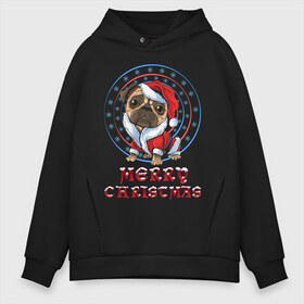 Мужское худи Oversize хлопок с принтом Мопс Pug в Тюмени, френч-терри — 70% хлопок, 30% полиэстер. Мягкий теплый начес внутри —100% хлопок | боковые карманы, эластичные манжеты и нижняя кромка, капюшон на магнитной кнопке | Тематика изображения на принте: 2021 | xmas | гитара | лось | мопс | новый год | олень | рождество | рок | рокенрол | рокенрольщик | санта | санта клаус | собака