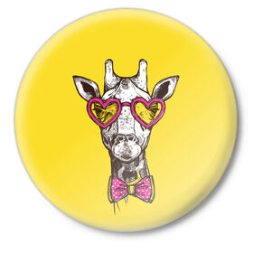 Значок с принтом Жираф в Тюмени,  металл | круглая форма, металлическая застежка в виде булавки | Тематика изображения на принте: бабочка | винтаж | графика | жираф | очки | ретро | рисунок | сердечки | хипстер