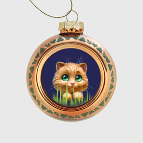 Стеклянный ёлочный шар с принтом зелёная трава в Тюмени, Стекло | Диаметр: 80 мм | глазки | животные | котёнок | рыжий