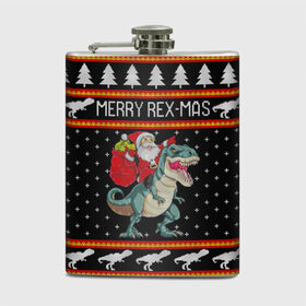 Фляга с принтом Merry Rex-mas в Тюмени, металлический корпус | емкость 0,22 л, размер 125 х 94 мм. Виниловая наклейка запечатывается полностью | Тематика изображения на принте: 2020 | 2021 | christmas | dino | happy | merry | new year | rex | santa | sweater | t rex | ugly christmas | динозавр | зима | новогодний | новогодняя | новый год | рождественский | рождественский свитер | рождество | санта | свитер | снег