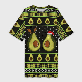 Платье-футболка 3D с принтом Avo christmas в Тюмени,  |  | 2020 | 2021 | avocado | christmas | happy | merry | new year | sweater | ugly christmas | авакадо | зима | новогодний | новогодняя | новый год | рождественский | рождественский свитер | рождество | свитер | снег