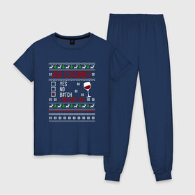 Женская пижама хлопок с принтом Am i drunk? в Тюмени, 100% хлопок | брюки и футболка прямого кроя, без карманов, на брюках мягкая резинка на поясе и по низу штанин | 2020 | 2021 | christmas | happy | merry | new year | sweater | ugly christmas | зима | новогодний | новогодняя | новый год | рождественский | рождественский свитер | рождество | свитер | снег