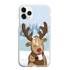 Чехол для iPhone 11 Pro Max матовый с принтом Олень с кружкой в Тюмени, Силикон |  | Тематика изображения на принте: 2021 | new year | деда мороза | зима | к нам приходит | клауса | костюм | новогодний | новый год | праздник | пьёт | рождество | рудольф | санты | снег | снежинки | снежок | согреться | холодно | чай