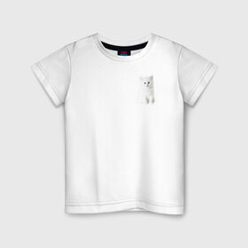Детская футболка хлопок с принтом Белый котик в Тюмени, 100% хлопок | круглый вырез горловины, полуприлегающий силуэт, длина до линии бедер | Тематика изображения на принте: белый | кот | котенок | котик | маленький | милый | пушистый