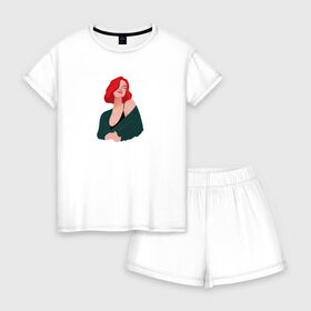 Женская пижама с шортиками хлопок с принтом принт Алена Швец в Тюмени, 100% хлопок | футболка прямого кроя, шорты свободные с широкой мягкой резинкой | алёнашвец | девушка | музыка | певица | фан арт | цифровой рисунок
