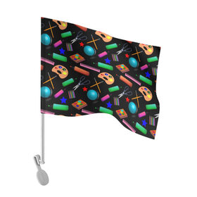 Флаг для автомобиля с принтом Снова в школу в Тюмени, 100% полиэстер | Размер: 30*21 см | глобус | карандаш | кисточка | класс | краски | линейка | математика | ножницы | перемена | портфель | физика | школа