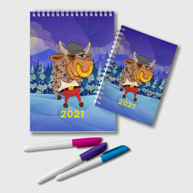 Блокнот с принтом Злой бычара 2021 в Тюмени, 100% бумага | 48 листов, плотность листов — 60 г/м2, плотность картонной обложки — 250 г/м2. Листы скреплены удобной пружинной спиралью. Цвет линий — светло-серый
 | 2021 | 7 января | bull | newyear | santa | бык | быки | бычок | год быка | дед мороз | корова | новогодние каникулы | новогодние праздники | новый 2021 | новый год | новый год 2021 | рождество | сани | санта | санта клаус