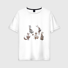Женская футболка хлопок Oversize с принтом Звери в Тюмени, 100% хлопок | свободный крой, круглый ворот, спущенный рукав, длина до линии бедер
 | животные | звери | картинки | кролики | лис | медведь | милый | популярные | прикольные | сказки | смешные