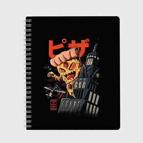 Тетрадь с принтом Pizza Kong в Тюмени, 100% бумага | 48 листов, плотность листов — 60 г/м2, плотность картонной обложки — 250 г/м2. Листы скреплены сбоку удобной пружинной спиралью. Уголки страниц и обложки скругленные. Цвет линий — светло-серый
 | 666 | alien | astral | demon | fast | food | ghost | halloween | horror | kong | monster | pizza | астрал | восставший из ада | демон | монстр | пицца | призрак | ужасы | фастфуд | хоррор