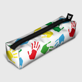 Пенал 3D с принтом Цветные ладошки - Детский узор в Тюмени, 100% полиэстер | плотная ткань, застежка на молнии | дети | детский | краска | ладошки | пальцы | радуга | ребенок | руки | след | узор