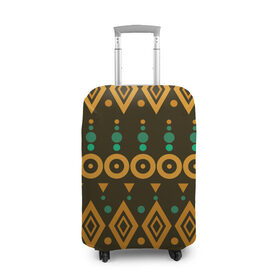 Чехол для чемодана 3D с принтом Геометрический этнический узор в Тюмени, 86% полиэфир, 14% спандекс | двустороннее нанесение принта, прорези для ручек и колес | геометрия | коричневый | кружочки | народный | оранжевый | паттерн | ромбы | треугольники | узор | этнический