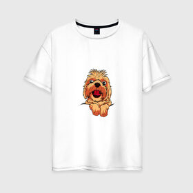 Женская футболка хлопок Oversize с принтом Ши Тцу в Тюмени, 100% хлопок | свободный крой, круглый ворот, спущенный рукав, длина до линии бедер
 | домашнее животное | звери | картинки | милый | мультфильмы | популярные | прикольные | собака | ши тцу | щенок