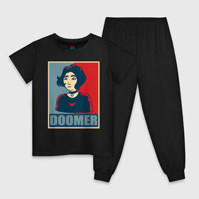 Детская пижама хлопок с принтом Doomer girl в Тюмени, 100% хлопок |  брюки и футболка прямого кроя, без карманов, на брюках мягкая резинка на поясе и по низу штанин
 | Тематика изображения на принте: 
