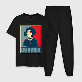 Мужская пижама хлопок с принтом Doomer girl в Тюмени, 100% хлопок | брюки и футболка прямого кроя, без карманов, на брюках мягкая резинка на поясе и по низу штанин
 | 