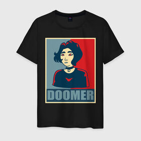 Мужская футболка хлопок с принтом Doomer girl в Тюмени, 100% хлопок | прямой крой, круглый вырез горловины, длина до линии бедер, слегка спущенное плечо. | Тематика изображения на принте: 