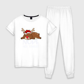 Женская пижама хлопок с принтом Рождественский Олень в Тюмени, 100% хлопок | брюки и футболка прямого кроя, без карманов, на брюках мягкая резинка на поясе и по низу штанин | 2021 | 21 | 2k21 | 2к21 | chrystmas | deer | marry | new | nope | santa | snow | xmas | year | год | годом | дед | елка | елки | клаус | лес | мороз | настроение | новогоднее | новогоднему | новый | новым | олень | по | рождество | с | санта | снег