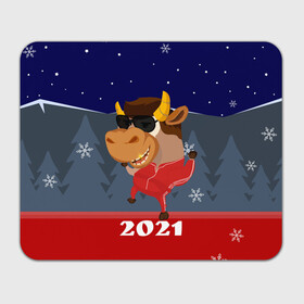 Прямоугольный коврик для мышки с принтом Бычара 2021 в Тюмени, натуральный каучук | размер 230 х 185 мм; запечатка лицевой стороны | 2021 | 7 января | bull | newyear | santa | бык | быки | бычок | год быка | дед мороз | корова | новогодние каникулы | новогодние праздники | новый 2021 | новый год | новый год 2021 | рождество | сани | санта | санта клаус