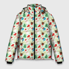 Мужская зимняя куртка 3D с принтом С Новым Годом! в Тюмени, верх — 100% полиэстер; подкладка — 100% полиэстер; утеплитель — 100% полиэстер | длина ниже бедра, свободный силуэт Оверсайз. Есть воротник-стойка, отстегивающийся капюшон и ветрозащитная планка. 

Боковые карманы с листочкой на кнопках и внутренний карман на молнии. | christmas | merry christmas | дед мороз | ёлка | елочные шары | игрушки | новый год | подарок | праздник | рождество | с новым годом | санта клаус | снежинки | украшения