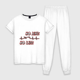 Женская пижама хлопок с принтом Bike - Life в Тюмени, 100% хлопок | брюки и футболка прямого кроя, без карманов, на брюках мягкая резинка на поясе и по низу штанин | 