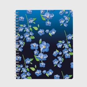Тетрадь с принтом Незабудки в Тюмени, 100% бумага | 48 листов, плотность листов — 60 г/м2, плотность картонной обложки — 250 г/м2. Листы скреплены сбоку удобной пружинной спиралью. Уголки страниц и обложки скругленные. Цвет линий — светло-серый
 | весна | лето | цветы