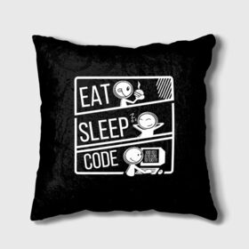 Подушка 3D с принтом Eat, sleep, code в Тюмени, наволочка – 100% полиэстер, наполнитель – холлофайбер (легкий наполнитель, не вызывает аллергию). | состоит из подушки и наволочки. Наволочка на молнии, легко снимается для стирки | Тематика изображения на принте: коллега | коллеге | лучший сотрудник | офис | офисный планктон | офисный работник | подарок коллеге | работа | сотрудник | сотруднику | юмор | юмор коллеге