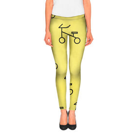Леггинсы 3D с принтом Велосипеды на желтом в Тюмени, 80% полиэстер, 20% эластан | Эластичный пояс, зауженные к низу, низкая посадка | велик | велосипед | велоспрот | желтый | кататься | летний | паттерн | покатушки | спорт | узор