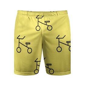 Мужские шорты спортивные с принтом Велосипеды на желтом в Тюмени,  |  | велик | велосипед | велоспрот | желтый | кататься | летний | паттерн | покатушки | спорт | узор