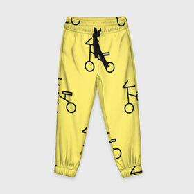 Детские брюки 3D с принтом Велосипеды на желтом в Тюмени, 100% полиэстер | манжеты по низу, эластичный пояс регулируется шнурком, по бокам два кармана без застежек, внутренняя часть кармана из мелкой сетки | велик | велосипед | велоспрот | желтый | кататься | летний | паттерн | покатушки | спорт | узор