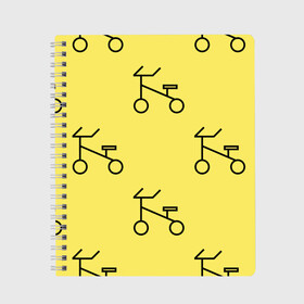 Тетрадь с принтом Велосипеды на желтом в Тюмени, 100% бумага | 48 листов, плотность листов — 60 г/м2, плотность картонной обложки — 250 г/м2. Листы скреплены сбоку удобной пружинной спиралью. Уголки страниц и обложки скругленные. Цвет линий — светло-серый
 | велик | велосипед | велоспрот | желтый | кататься | летний | паттерн | покатушки | спорт | узор