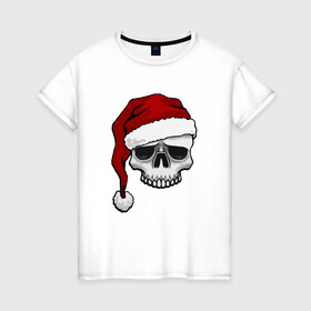 Женская футболка хлопок с принтом Рождественский Череп в Тюмени, 100% хлопок | прямой крой, круглый вырез горловины, длина до линии бедер, слегка спущенное плечо | 2021 | 21 | 2k21 | 2к21 | chrystmas | marry | new | santa | skull | snow | xmas | year | год | годом | дед | елка | елки | клаус | лес | мороз | настроение | новогоднее | новогоднему | новый | новым | по | рождество | с | санта | снег | череп