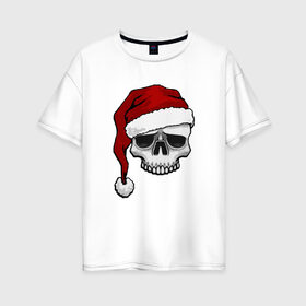 Женская футболка хлопок Oversize с принтом Рождественский Череп в Тюмени, 100% хлопок | свободный крой, круглый ворот, спущенный рукав, длина до линии бедер
 | 2021 | 21 | 2k21 | 2к21 | chrystmas | marry | new | santa | skull | snow | xmas | year | год | годом | дед | елка | елки | клаус | лес | мороз | настроение | новогоднее | новогоднему | новый | новым | по | рождество | с | санта | снег | череп