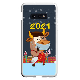 Чехол для Samsung S10E с принтом Коронавирусный Новый Год в Тюмени, Силикон | Область печати: задняя сторона чехла, без боковых панелей | Тематика изображения на принте: 2021 | 7 января | bull | newyear | santa | бык | быки | бычок | год быка | дед мороз | корова | новогодние каникулы | новогодние праздники | новый 2021 | новый год | новый год 2021 | рождество | сани | санта | санта клаус